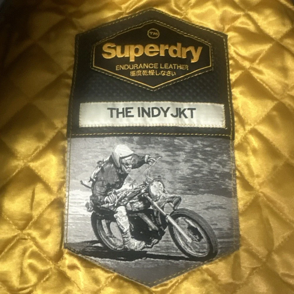 Superdry Endurance Leather The Indy JKT Black Biker Motorcycle Jacket Men's XL